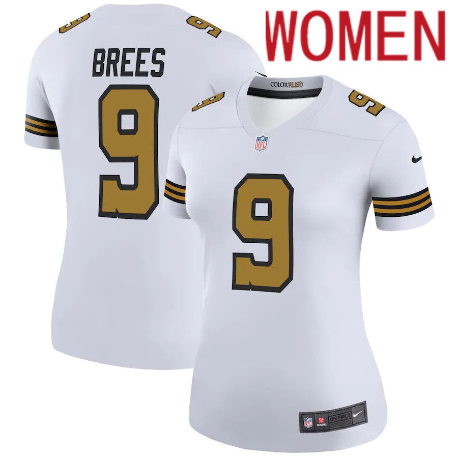 Women New Orleans Saints #9 Drew Brees Nike White Color Rush Legend NFL Jersey->women nfl jersey->Women Jersey